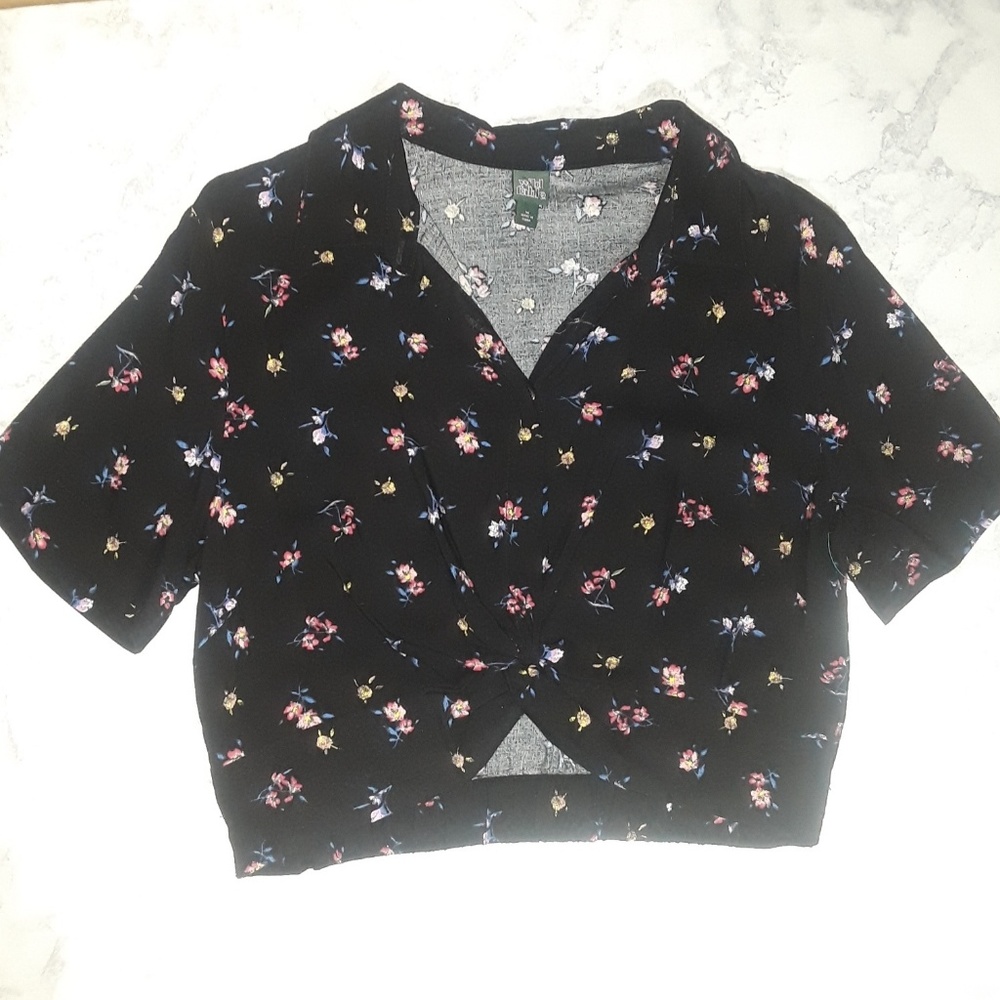 Wild fable black mini colorful floral crop top szM